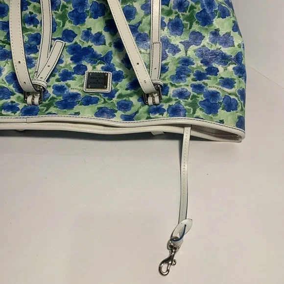 Dooney & Bourke Blue Floral Coated Canvas Tote Shoulder Bag White Trim - Picture 6 of 14